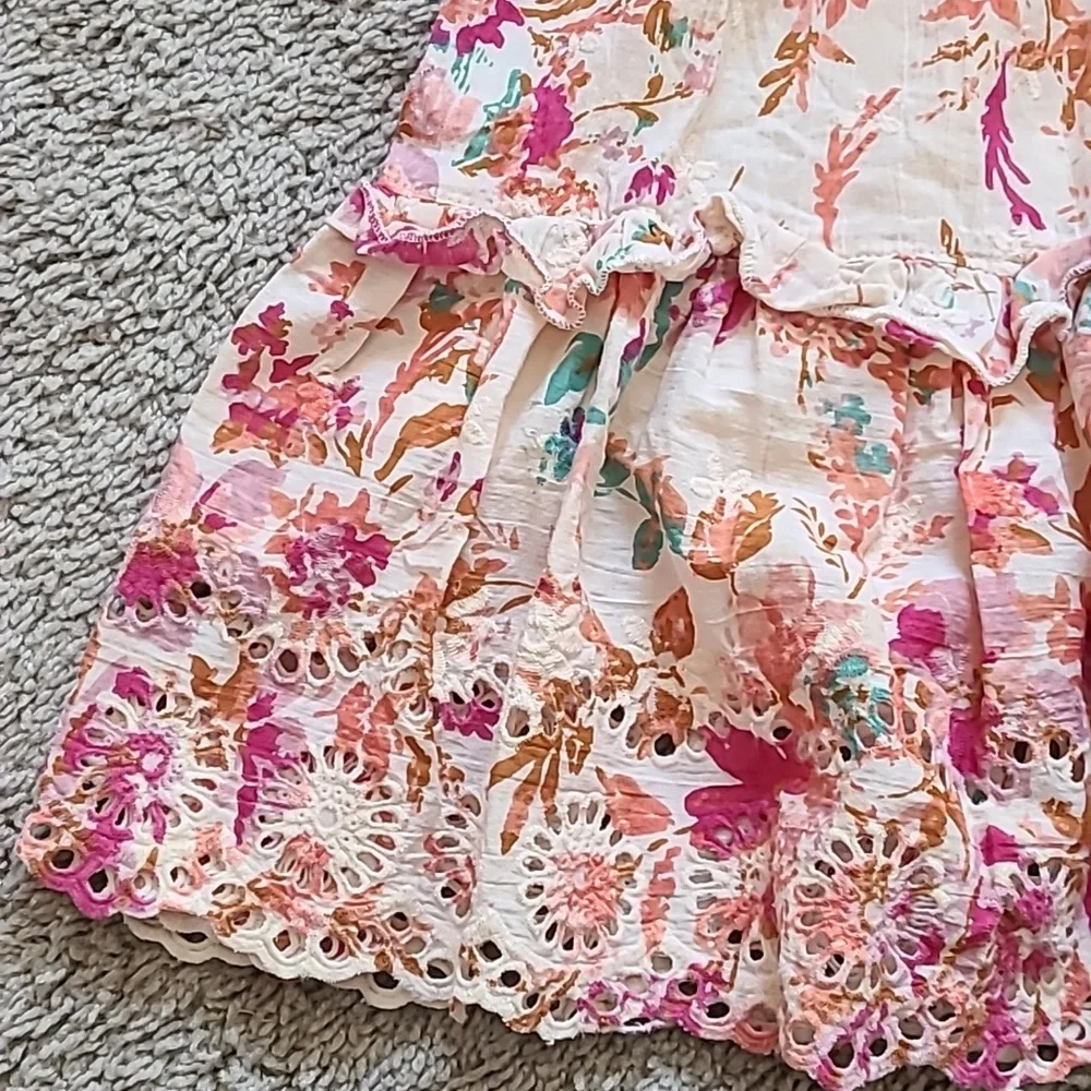 Cotton Watercolor Floral Flutter Mini Skirt - Picture 4 of 14
